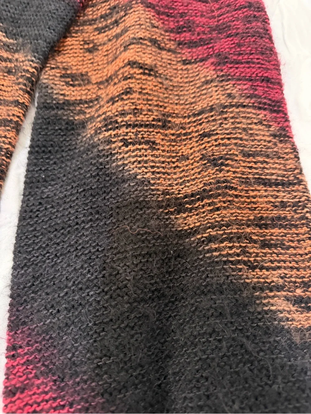 Striped Fringe Knit Scarf in Black, Red & Brown